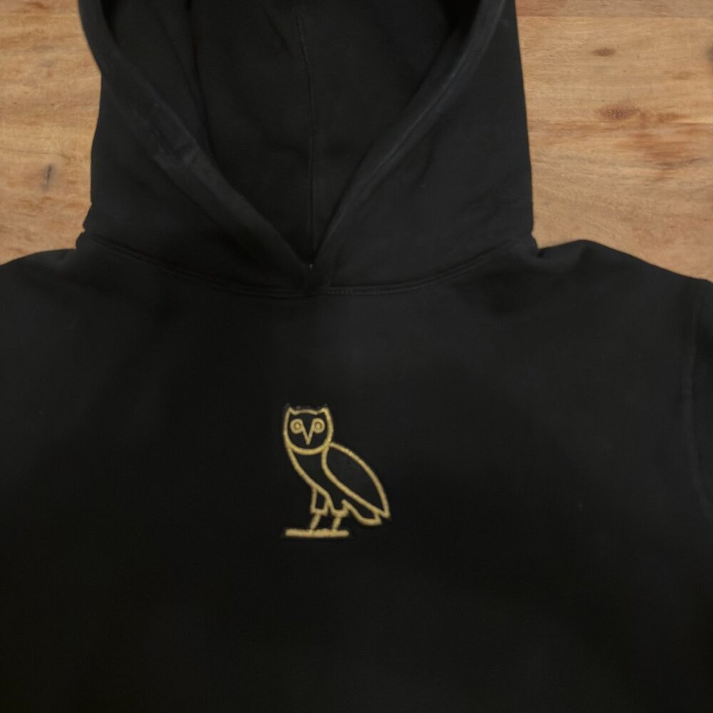 Black Hoodie Sweater with Gold Owl Embroidery - Picture 2 of 7